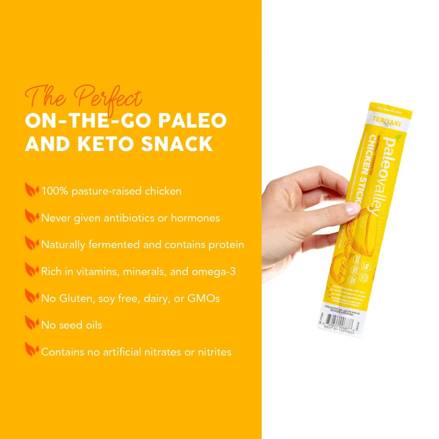 Paleovalley Pasture-Raised Chicken Sticks – 10 Pack – 7g Protein per Stick – Keto-Friendly, Paleo, Gluten-Free, Nitrate-Free – On-the-Go Snack (10 Pack, Teriyaki) Paleovalley Au supplements
