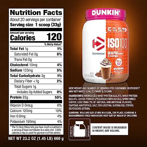 Dymatize ISO100 Hydrolyzed Protein Powder in Dunkin' Mocha Latte Flavor, 100% Whey Dymatize Au supplements