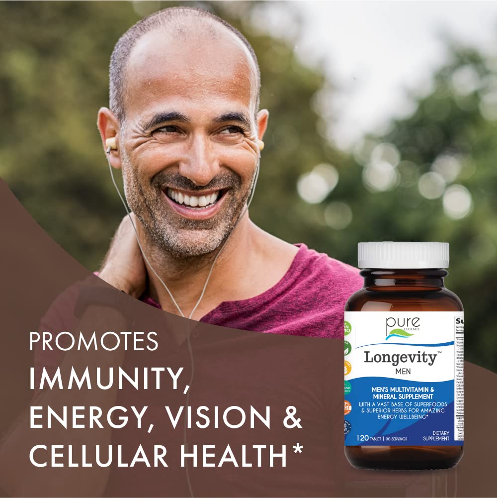 PURE ESSENCE LABS Longevity Multivitamin for Men Over 40 - Super Energetic with Superfoods, Minerals, Enzymes, Vitamin D3, B12, Biotin - 120 Tablets PURE ESSENCE LABS Au supplements