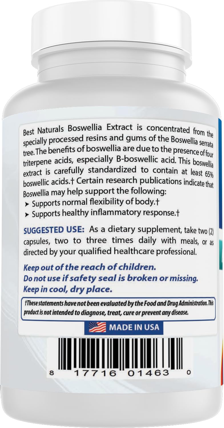 Best Naturals Boswellia Serrata Joint Health 250 mg 120 Capsules - Standardized to 65% Boswellic Acid (120 Count (Pack of 3)) Best Naturals Au supplements