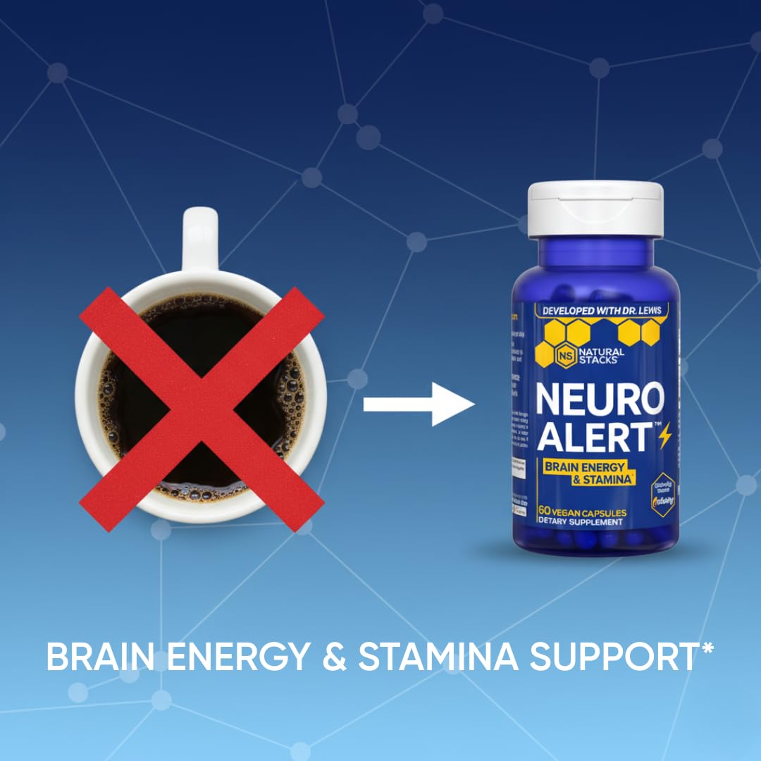 NATURAL STACKS NeuroAlert - 200mg Paraxanthine Energy Supplement - Caffeine Free Focus w/ 500mg L-Tyrosine & 100mg L-Theanine - 10mg NADH for Cellular Energy Support - 60 Paraxanthine Capsules NATURAL STACKS Au supplements