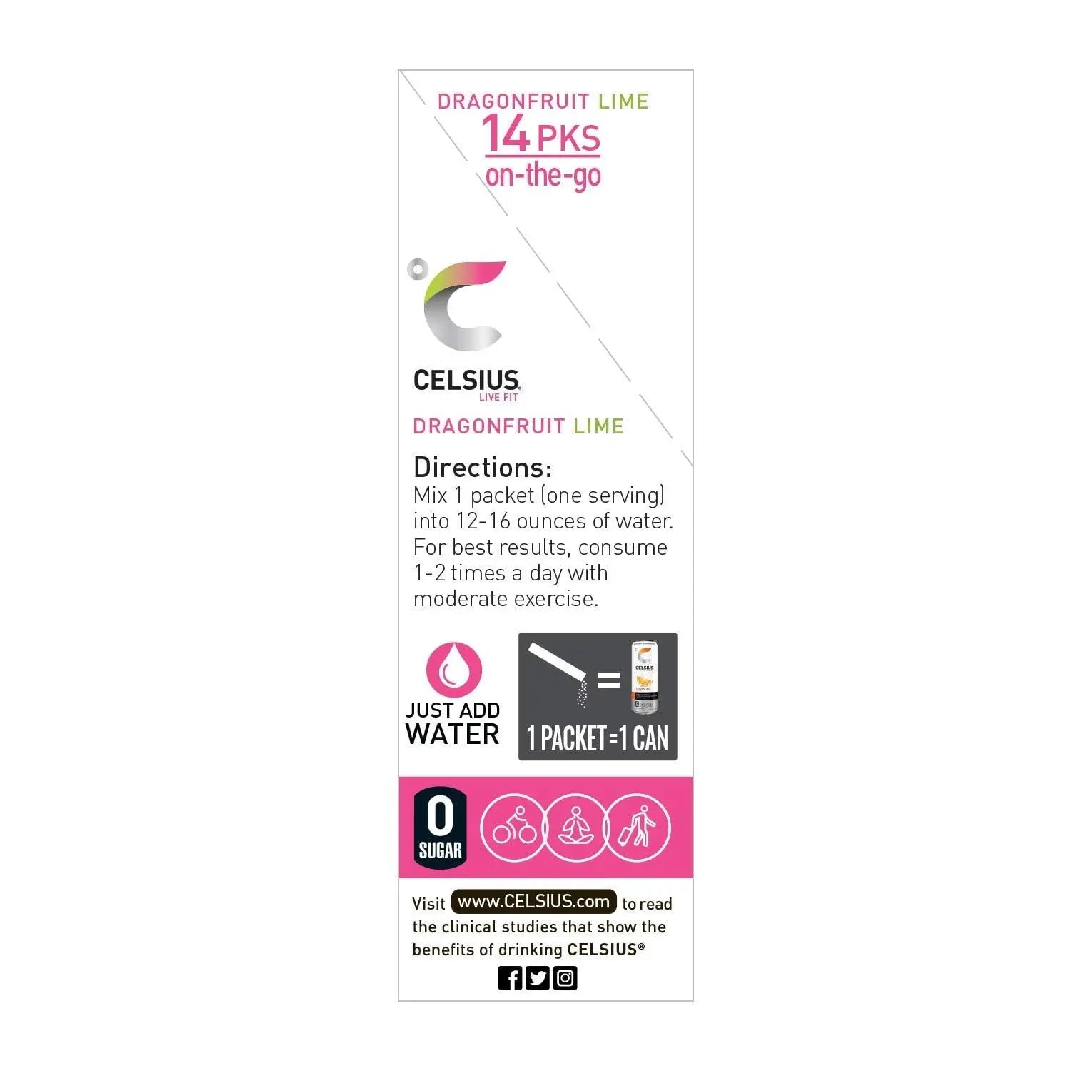 CELSIUS Dragonfruit Lime On-the-Go Powder Stick Packs, Zero Sugar 14 Count(Pack of 1) CELSIUS Au supplements
