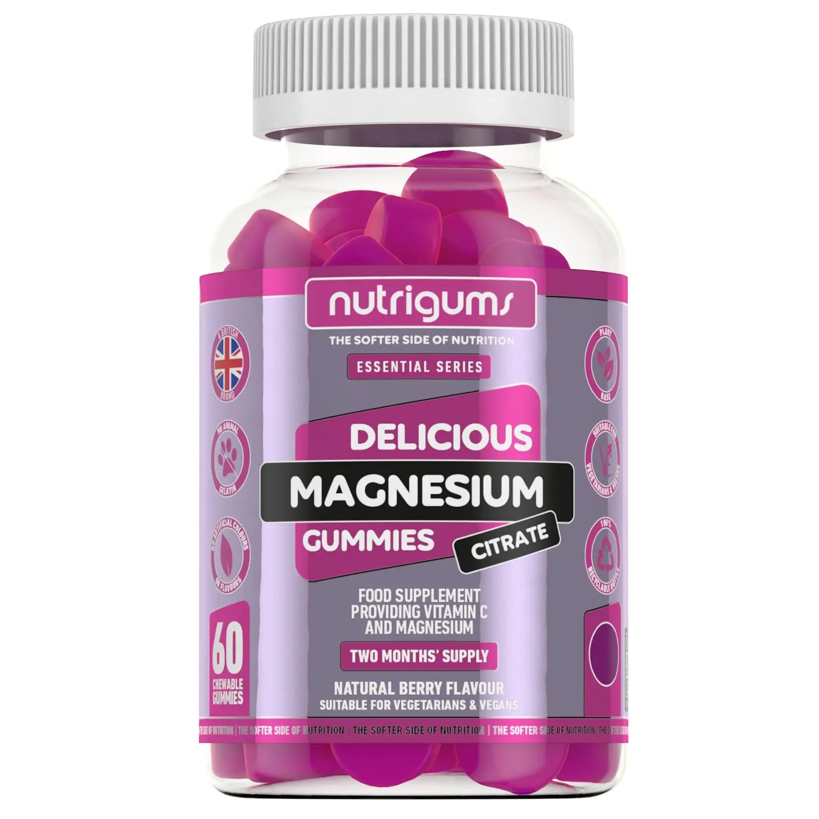Magnesium Citrate 1250mg & Vitamin C Gummy | Mixed Berry Flavour | 60 Vegan Gummies Nutrigums Au supplements