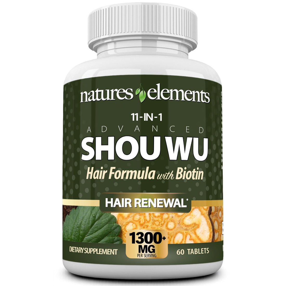Natures Elements Advanced Shou Wu for Gray Hair – Prepared He Shou Wu for Hair Growth with Biotin, Bioperine, Fo-Ti Root & More – 100% Natural – 60 Tablets – Non-GMO, Gluten-Free Natures Elements Au supplements