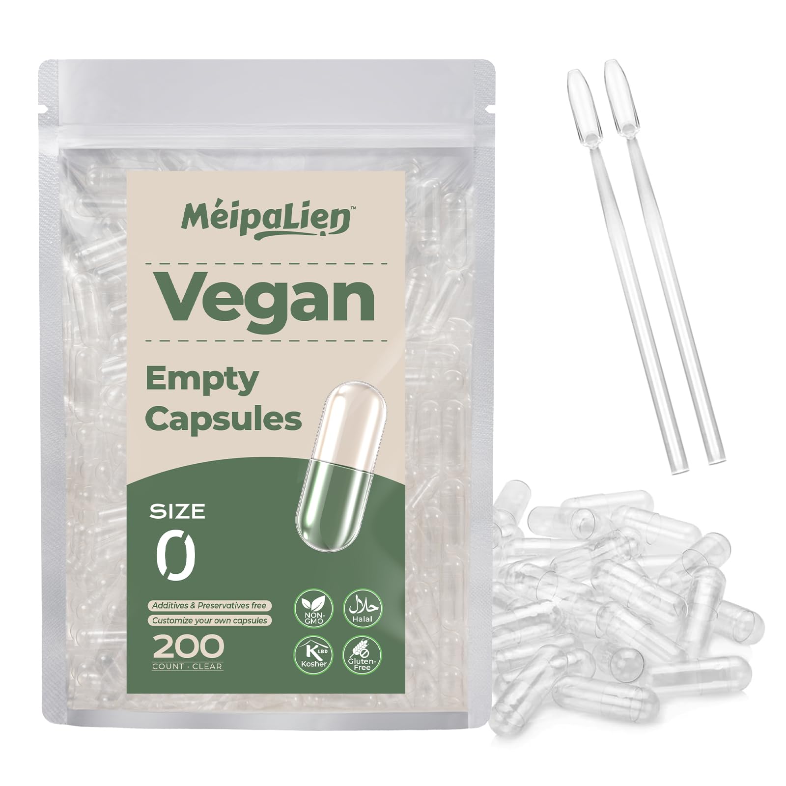HPMC Empty Capsules Size 0-200 Clear Count Pill Capsules Empty - Plant-Based Cellulose | Vegetarian, Halal, Non-GMO | for DIY Supplement & Herbal Filling MéipaLien Au supplements