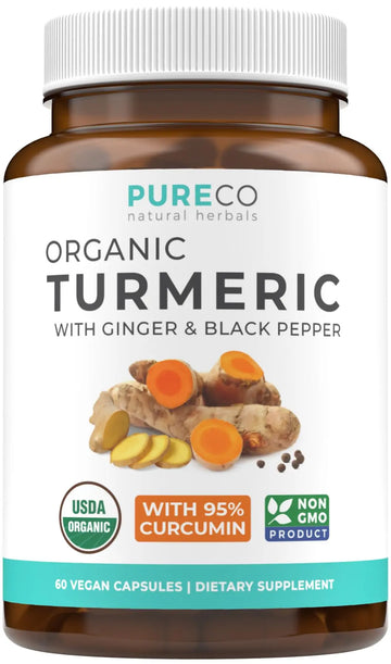 USDA Organic Turmeric Curcumin with Black Pepper and Ginger (2 Month Supply) PURE CO Au supplements
