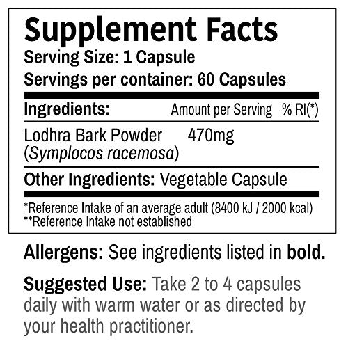 DR WAKDE's Organic Lodhra Capsules (Symplocos racemosa) I 100% Natural Herbal Supplement I 60 Veggie Capsules DR WAKDE's Au supplements