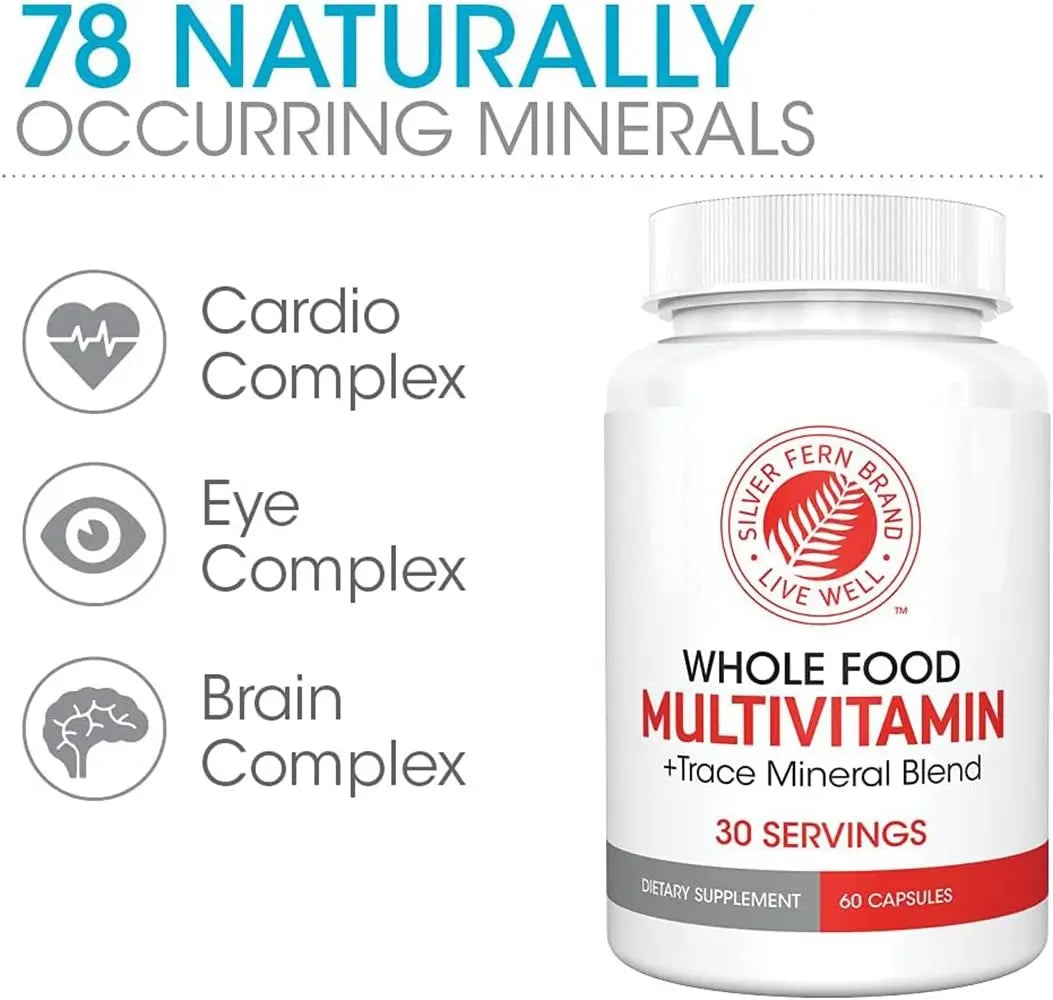 Silver Fern Whole Food Daily Multi Vitamin w/Trace Mineral Blend Supplement - 2 Bottles - 60 Vegicaps Each - 60 Day Supply Silver Fern Au supplements