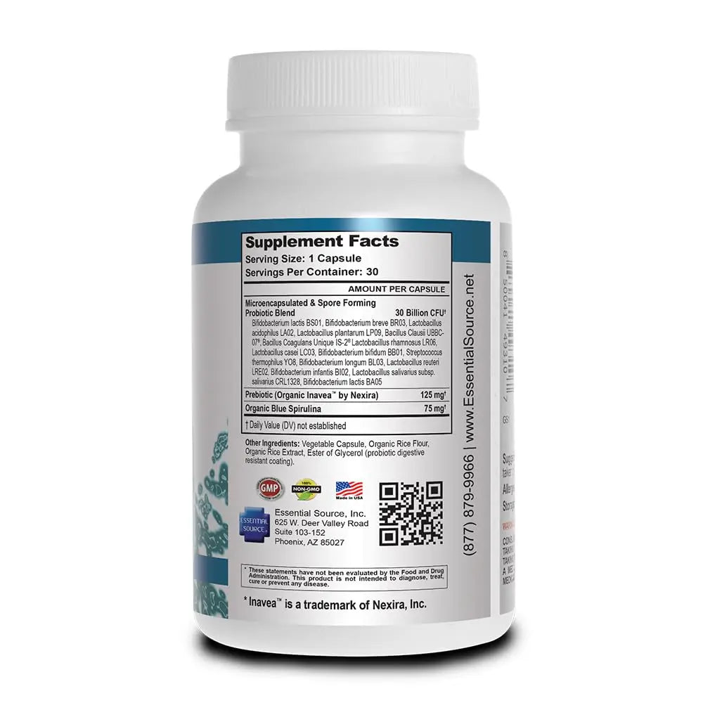 Essential Source TriActive Biotics for Men - Probiotic Capsules, 30 Billion CFU with Prebiotics & Blue Spirulina, Shelf Stable, Allergen Free, Digestive & Immune Support, 30 Count Essential Source Au supplements