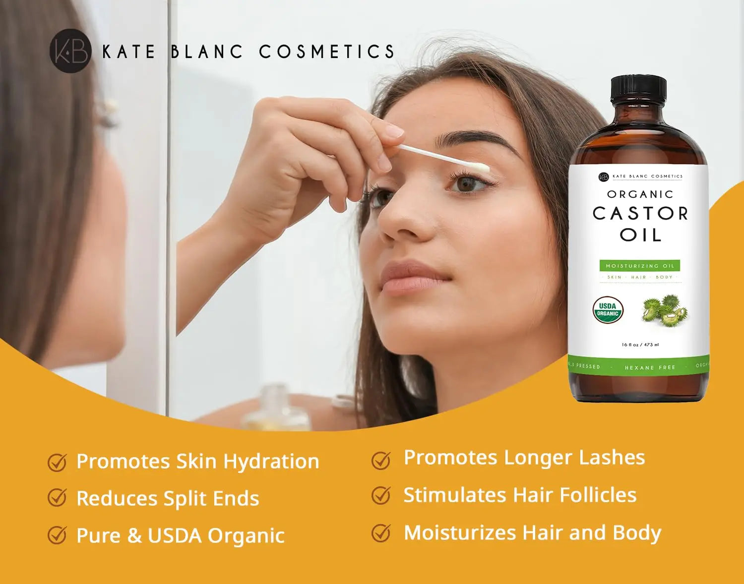 Kate Blanc Cosmetics Castor Oil Organic for Hair Growth & Body (16oz). 100% Pure Cold-Pressed Kate Blanc Cosmetics Au supplements