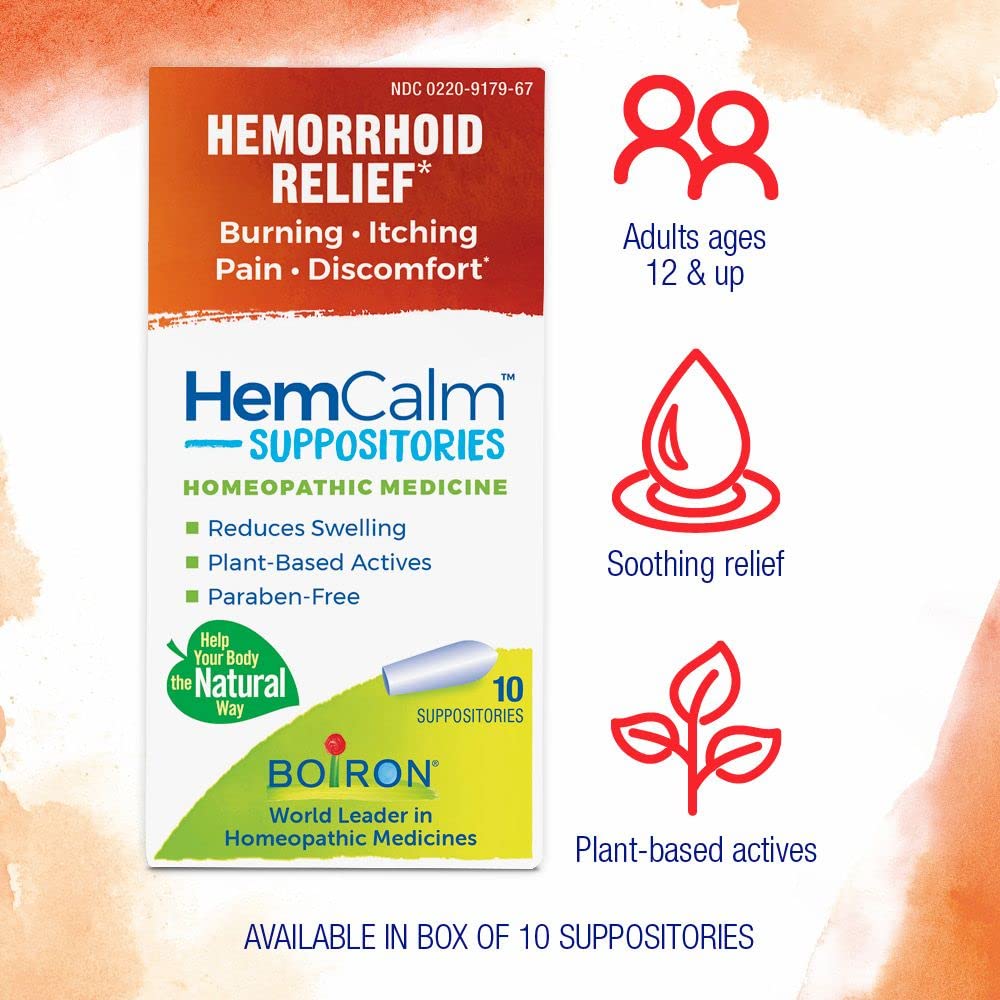 Boiron HemCalm Suppositories for Hemorrhoid Relief of Pain, Itching, Swelling or Discomfort - 10 Count (Pack of 2) Boiron Au supplements