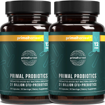 Primal Harvest Probiotics for Women and Men Shelf-Stable with Prebiotics Daily Supplement for Adults 60 Capsules (2 Pack) Primal Harvest Au supplements