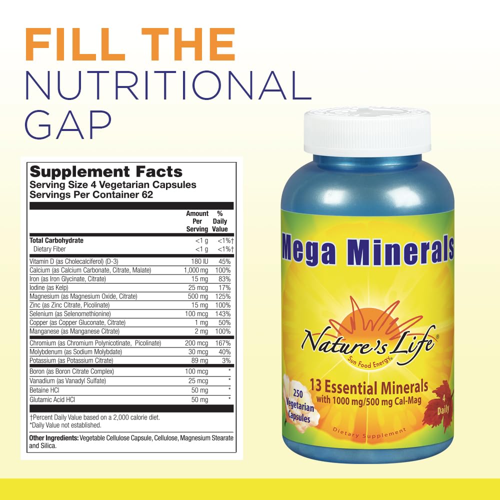 Nature's Life Mega Minerals Complex | Complete Multi Mineral + Vitamin D Supplement | 250 Vegetarian Capsules Nature's Life Au supplements