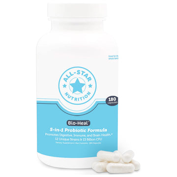 5-in-1 Bio-Heal® Probiotic Capsules for Kids, Men & Women - Best Supplement for Brain Function, Gut Health & Constipation - Shelf Stable & Fortified with Vitamins, Minerals & Prebiotics All-Star Nutrition Au supplements