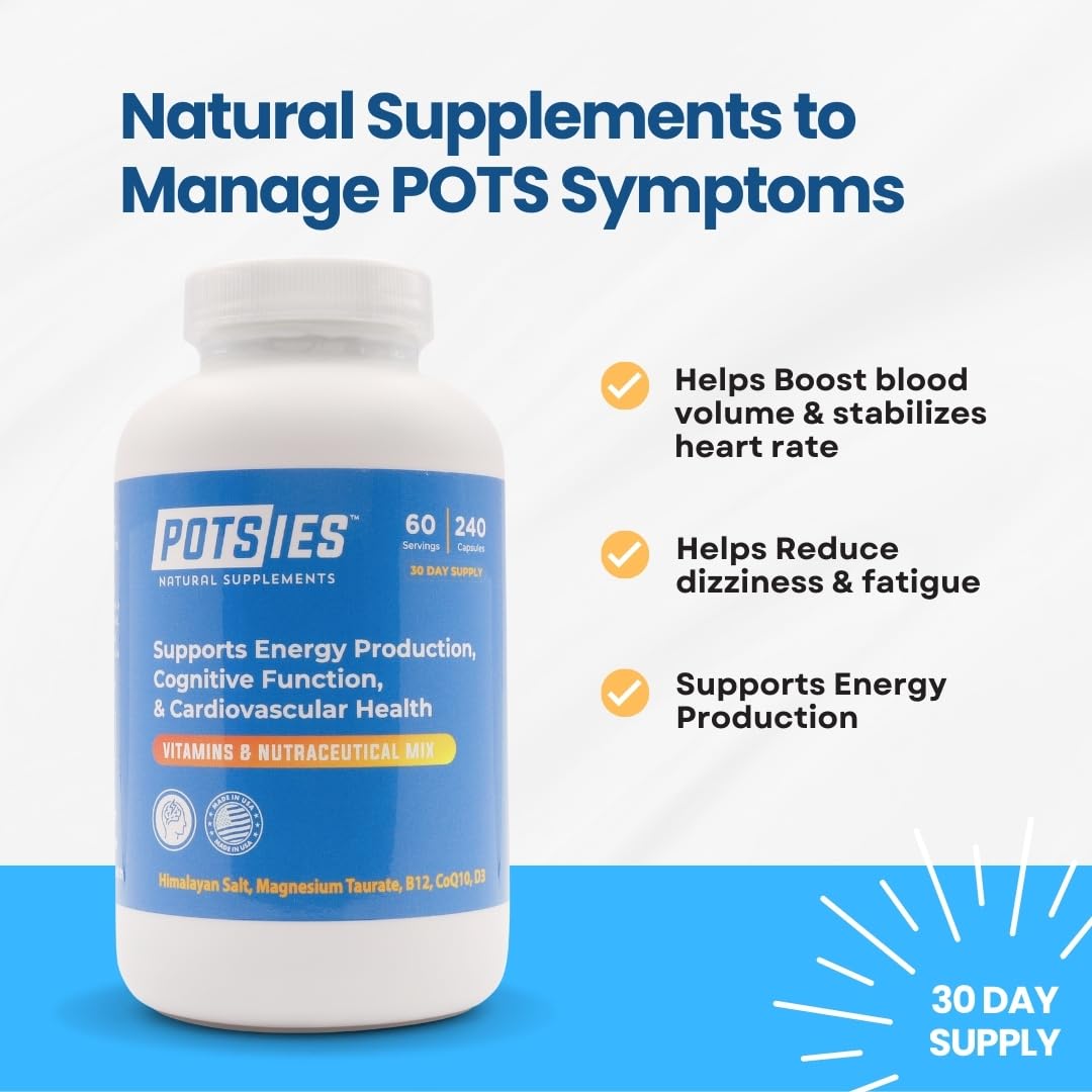 Potsies POTS Supplement Vitamin & Nutraceutical Mix Capsules for Pots Syndrome | POTS Management Essentials | 240 Capsules - 30 Day Supply Potsies Au supplements