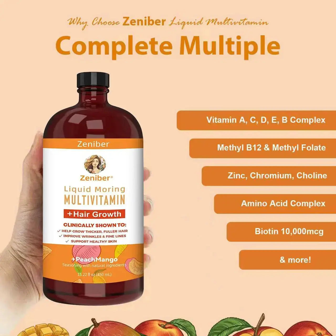Zeniber MaayRuth Multivitamins Hair Growth| Liquid Multivitamin for Hair Growth | Biotin 10000mcg | Hair & Skin Support Supplement | Zeniber Au supplements