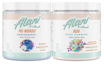 Alani Nu Breezeberry Pre Workout and BCAA Sour Gummies Post Workout Powder Bundle Alani Nu Au supplements