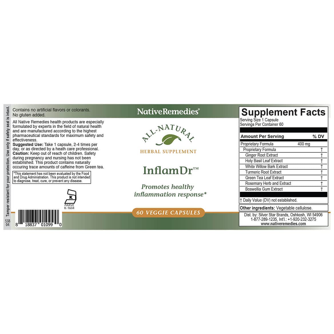 Native Remedies Inflam Dr. - All Natural Herbal Supplement Promotes Healthy Inflammation Response - Helps Fight Oxidative Stress to Cells - 60 Veggie Caps Native Remedies Au supplements