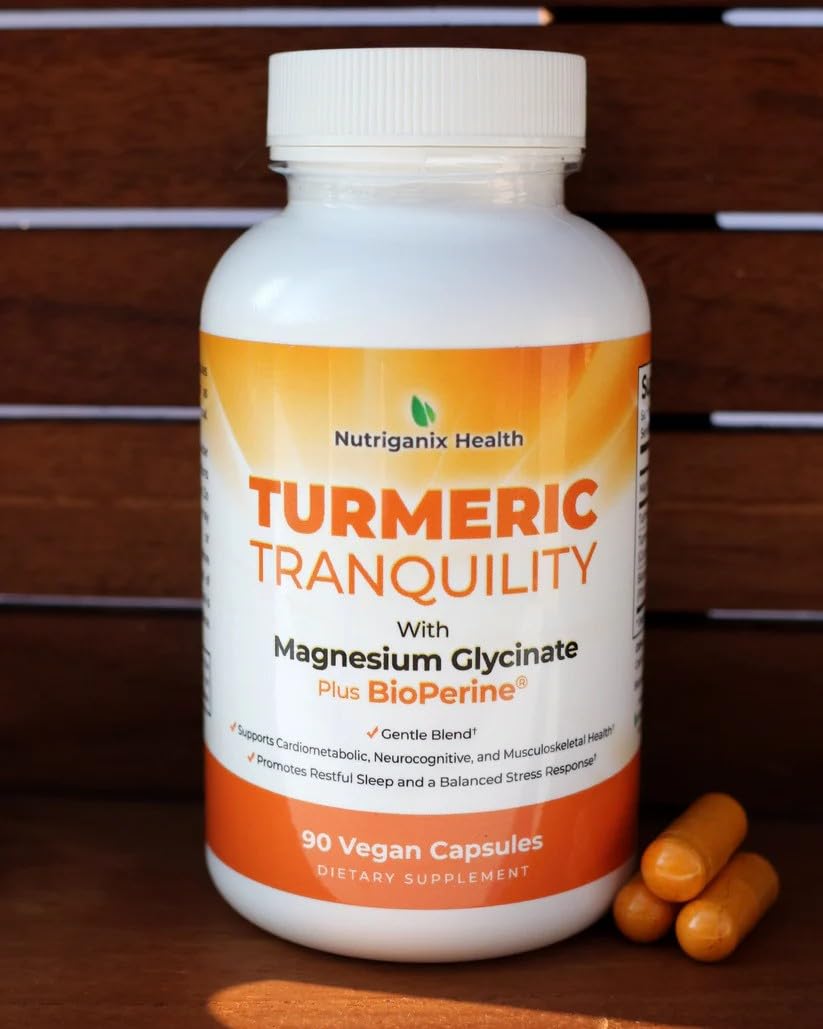 Turmeric Tranquility Turmeric Curcumin & Magnesium Glycinate with BioPerine – Support for Stress Relief, Sleep, Heart Health, Muscles, Metabolism, and Joint Health* - High Absorption - 90 Capsules (1) Nutriganix Au supplements