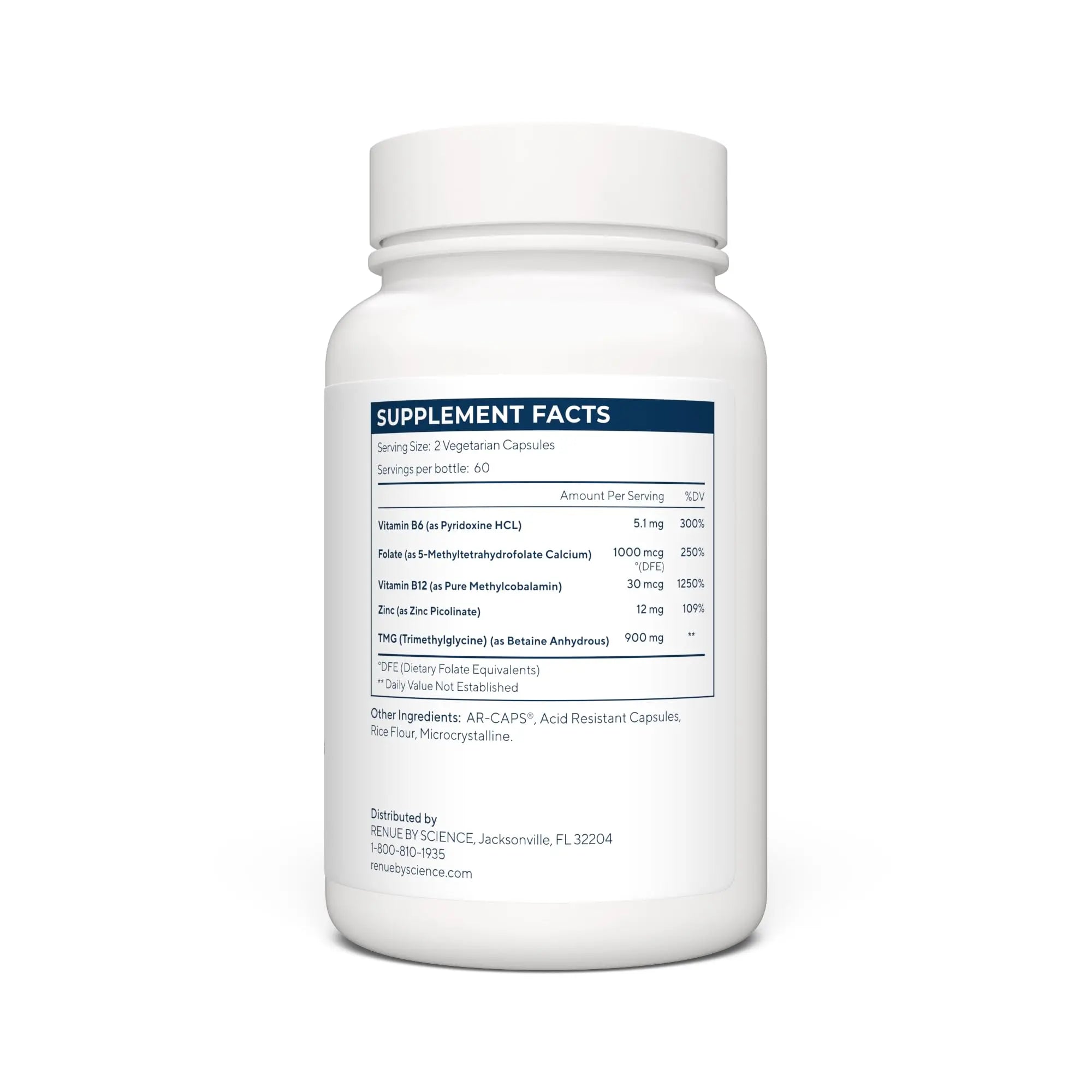 Renue By Science TMG | High Strength TMG Supplements | 120 Trimethylglycine Capsules - 900mg TMG per Serving with Vitamin B12 Vitamin B6 Folate & Zinc | Made in The USA & Third-Party Tested Renue By Science Au supplements