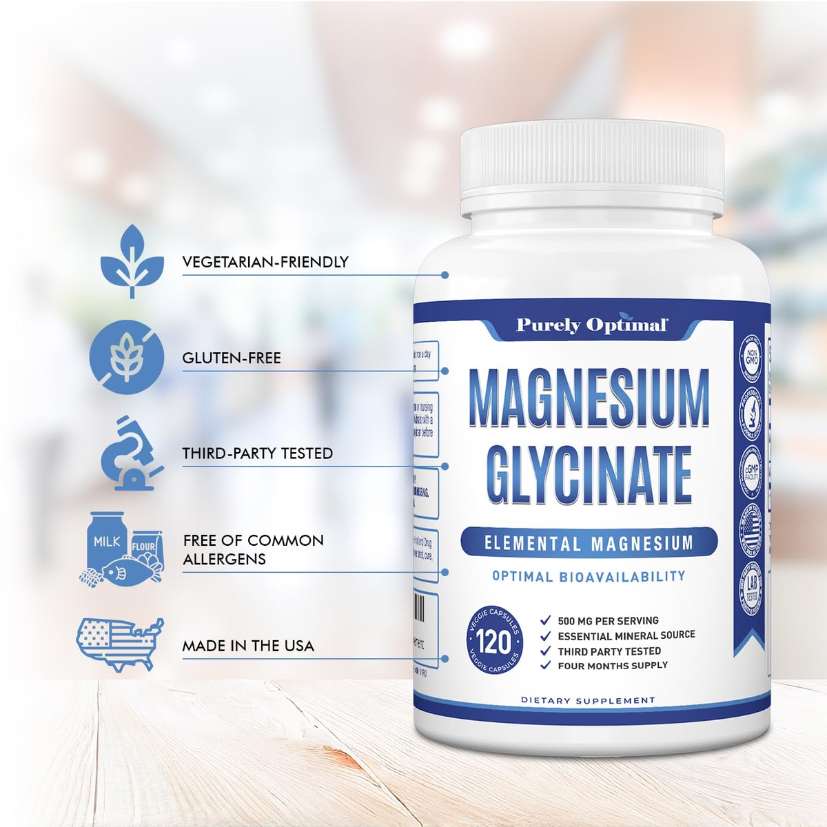 Purely Optimal Magnesium Glycinate 500mg – Sleep Support & Stress Relief – Gentle, High Absorption Magnesium Supplement for Muscle Relaxation, Calm & Nerve Support – 120 Capsules Purely Optimal Au supplements
