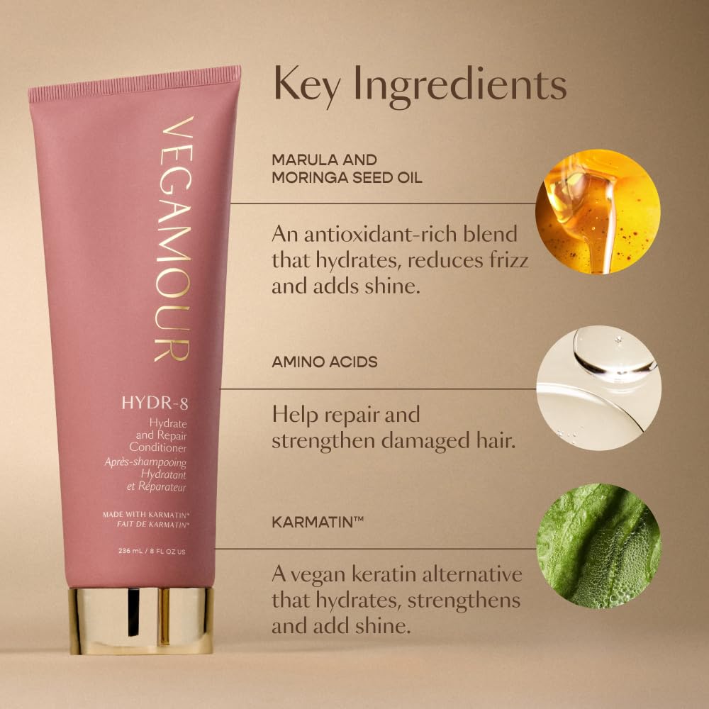 VEGAMOUR HYDR-8 Hydrate and Repair Shampoo and Conditioner Kit | Cleanses and Strengthens Dry, Damaged Hair with Amino Acids and Karmatin™ | Clean, Vegan, Cruelty-Free, Clinically Proven, Color Safe VEGAMOUR Au supplements