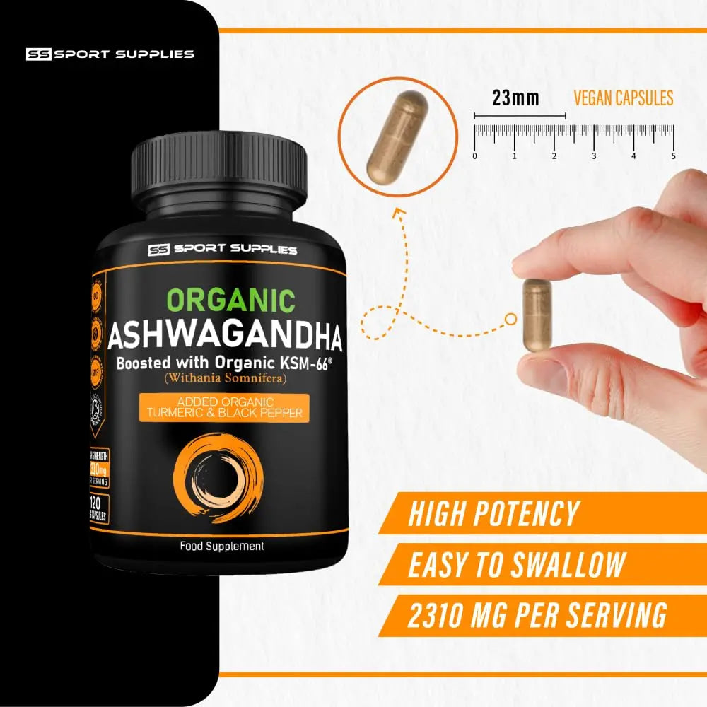 Organic Ashwagandha Capsules 1200mg Boosted with 100mg of Organic KSM-66 SS Sport Supplies Au supplements