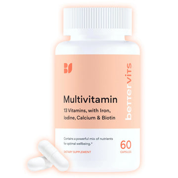 Bettervits Multivitamin for Women & Men | Womens Daily Multivitamin with 13 Essential Vitamins Iron, Iodine, Calcium and Biotin | Vitamins A, K2, D3, C, B1, B2, B3, B5, B6, B7, B9, B12 | 60 Capsules Bettervits Au supplements