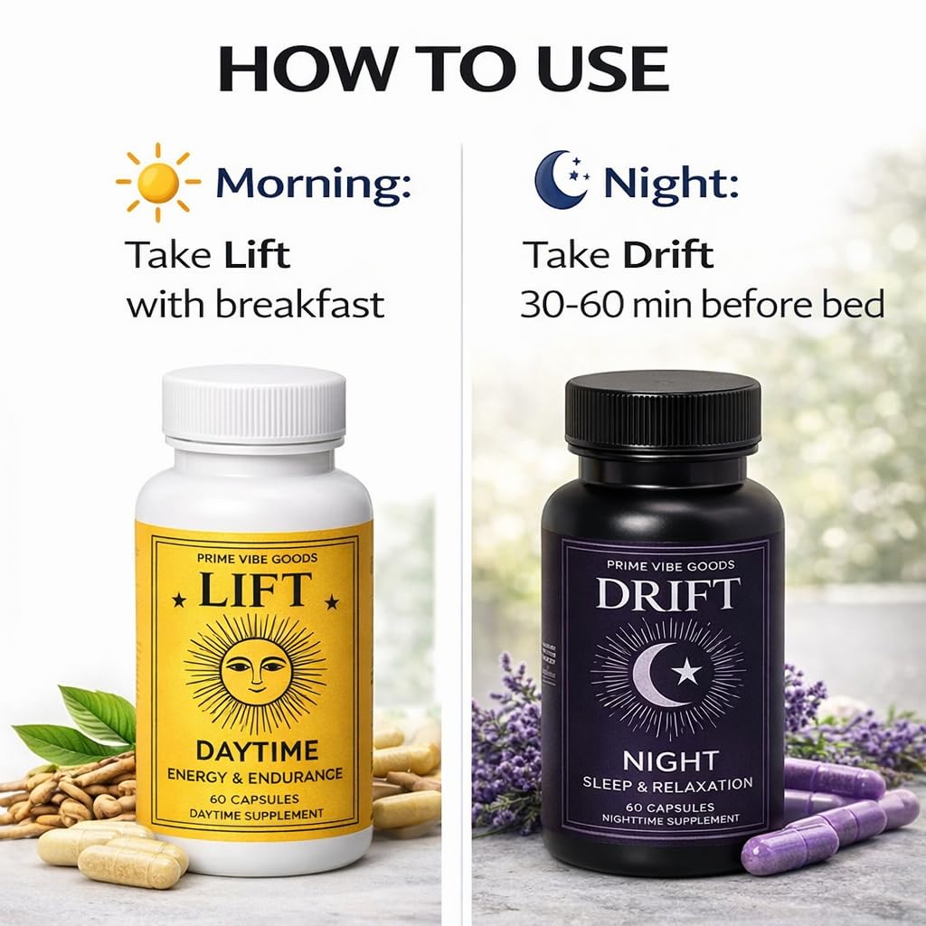 Prime Vibe Goods Lift & Drift – Energy & Stress Support Supplement – Adaptogens for Focus, Relaxation & Sleep – Ashwagandha, Magnesium, Rhodiola, GABA, Maca – Vegan (2-Pack, 120 Capsules) Prime Vibe Goods Au supplements