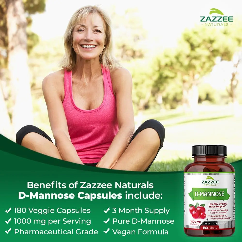 Zazzee D-Mannose, 1000 mg per Serving, 180 Vegan Capsules, 3 Month Supply, Potent Zazzee Au supplements