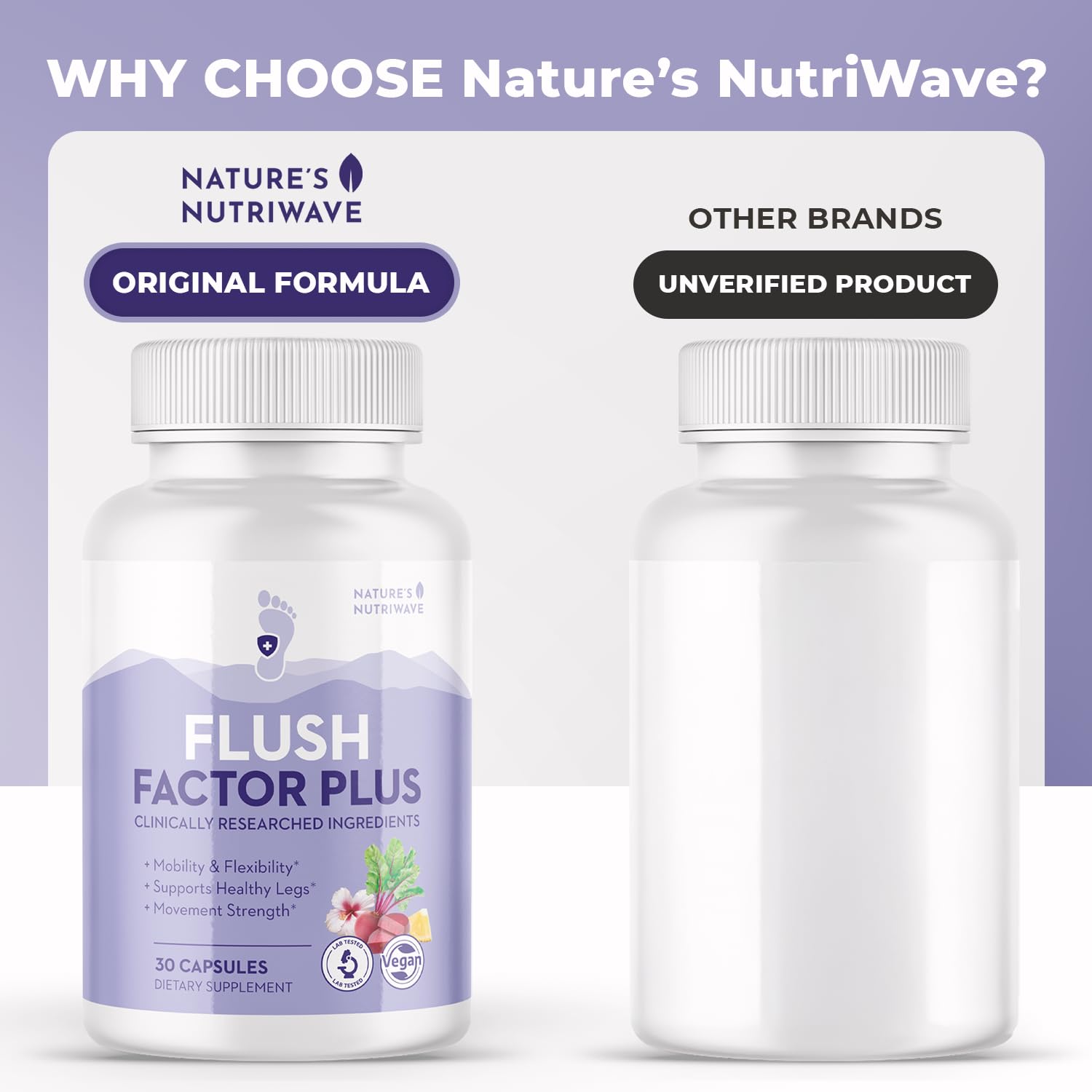 Nature’s NutriWave Flush Factor Plus - Original Formulated FlushFactorPlus for Leg Comfort, 100% Natural Ingredients, Made in USA, No Stimulants | 30 Capsules, 3 Month Supply Nature’s NutriWave Au supplements