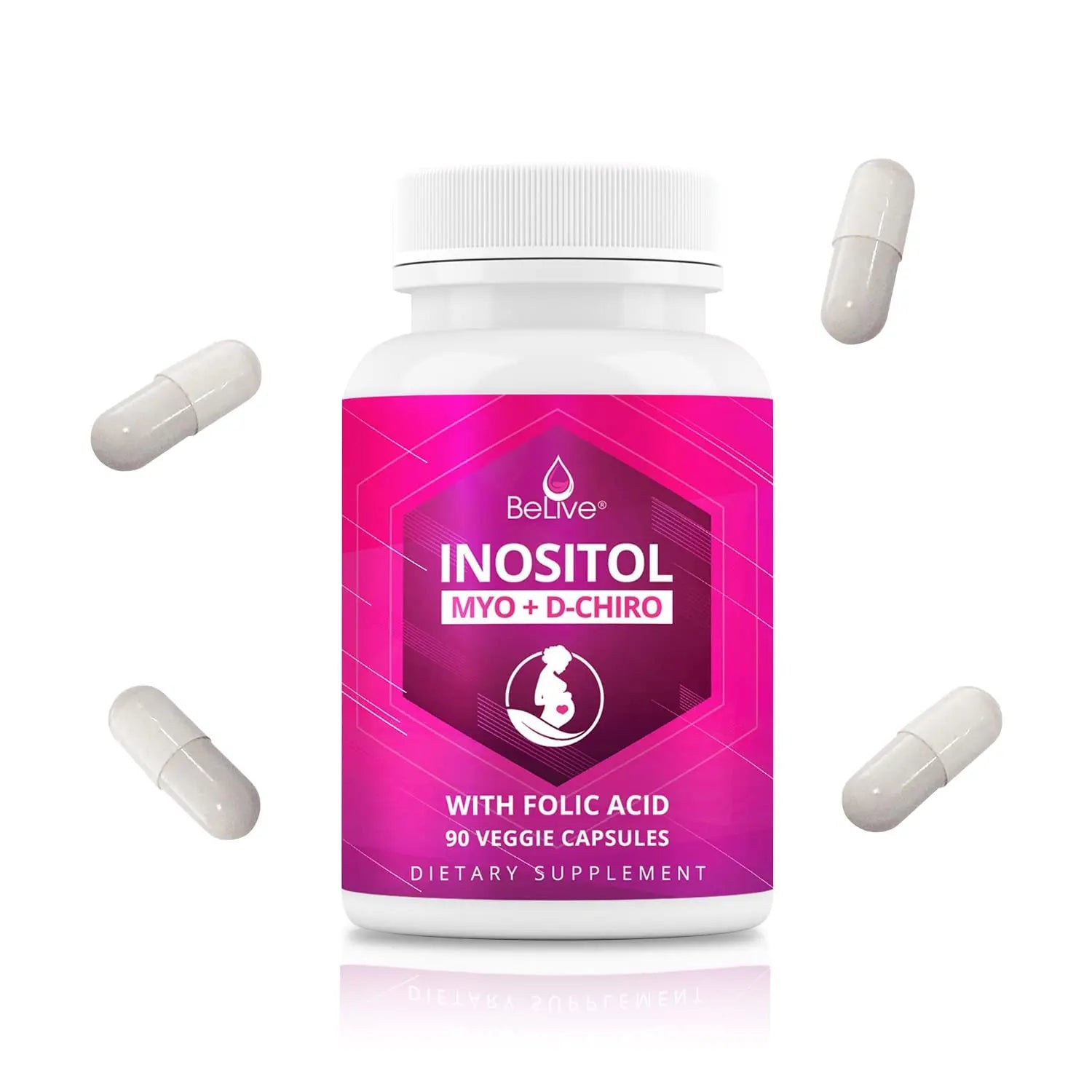 Myo-Inositol & D-Chiro Inositol Capsules with Folic Acid for PCOS | Prenatal Fertility BeLive Au supplements