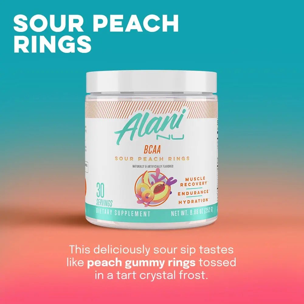 Alani Nu Breezeberry Pre Workout and BCAA Sour Peach Rings Post Workout Powder Alani Nu Au supplements
