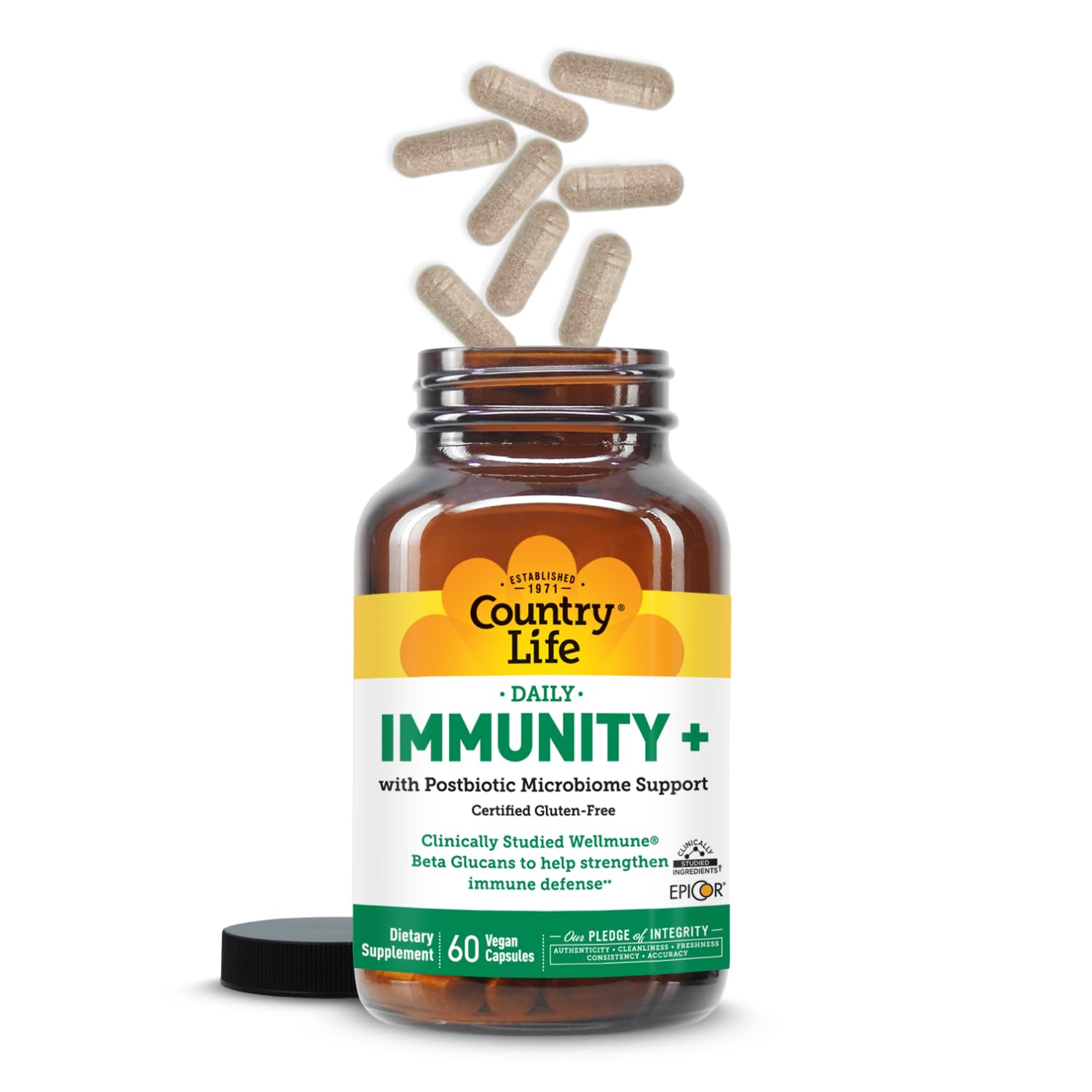 Country Life Immunity+ Supplement, 60 Capsules - Supports Immune and Gut Health - for Men and Women - Clinically Studied Ingredients, Vegan, Gluten Free, Certified B Corporation Country Life Au supplements