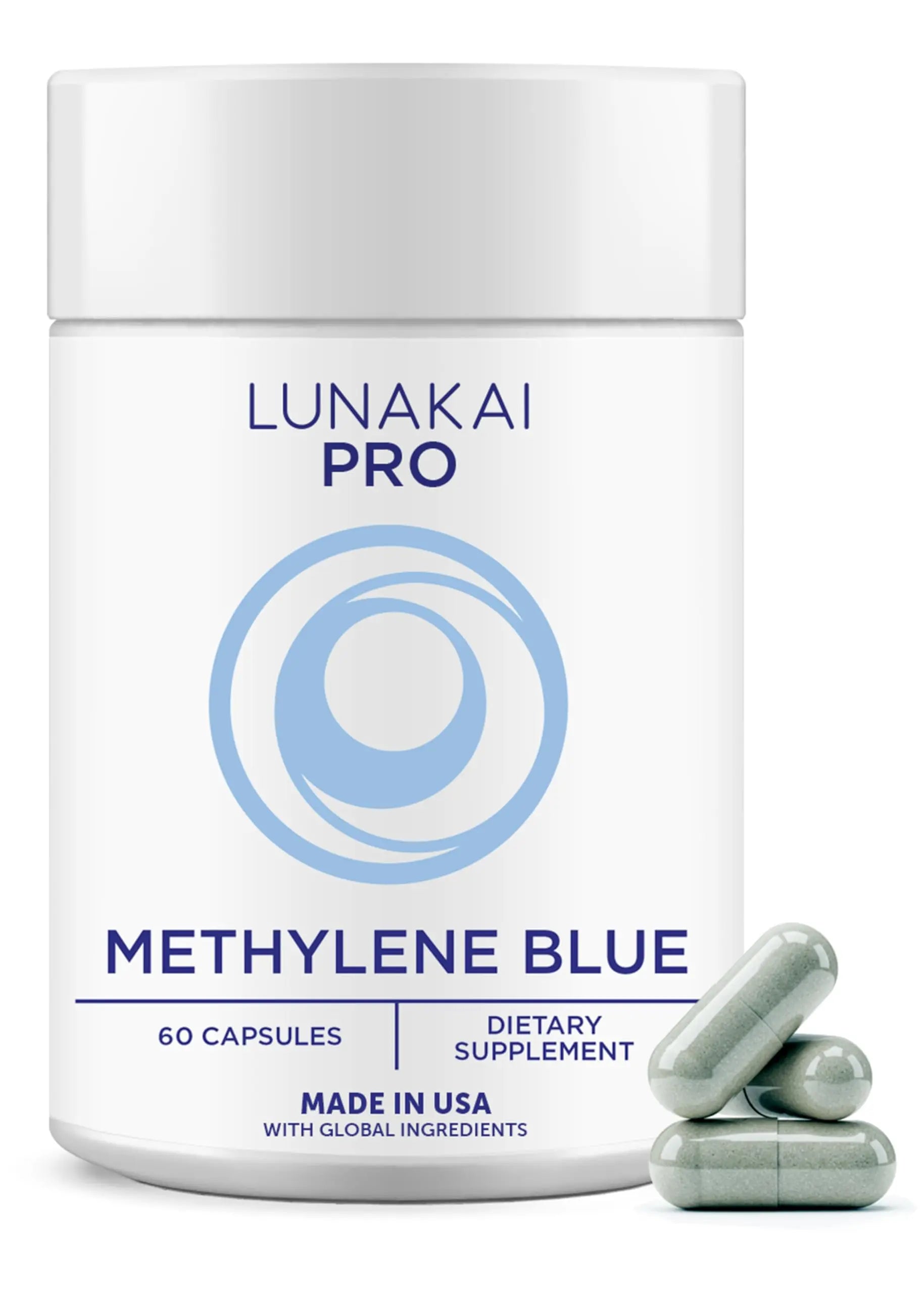 Lunakai PRO USA Made Methylene Blue Capsules Pharmaceutical Grade with Vitamin C, B6, B12 – 3rd-Party Tested Daily Brain & Focus Support Supplement for Humans, 60ct Lunakai Au supplements