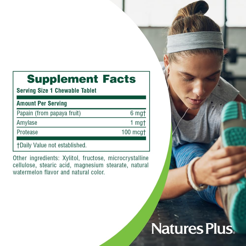 NaturesPlus Papaya Enzyme - 180 Chewable Tablets - Digestive Aid Supplement with Amylase & Protease - Helps Reduce Gas, Bloating, Stomach Upset & Discomfort - Vegan, Gluten Free - 180 Servings NaturesPlus Au supplements