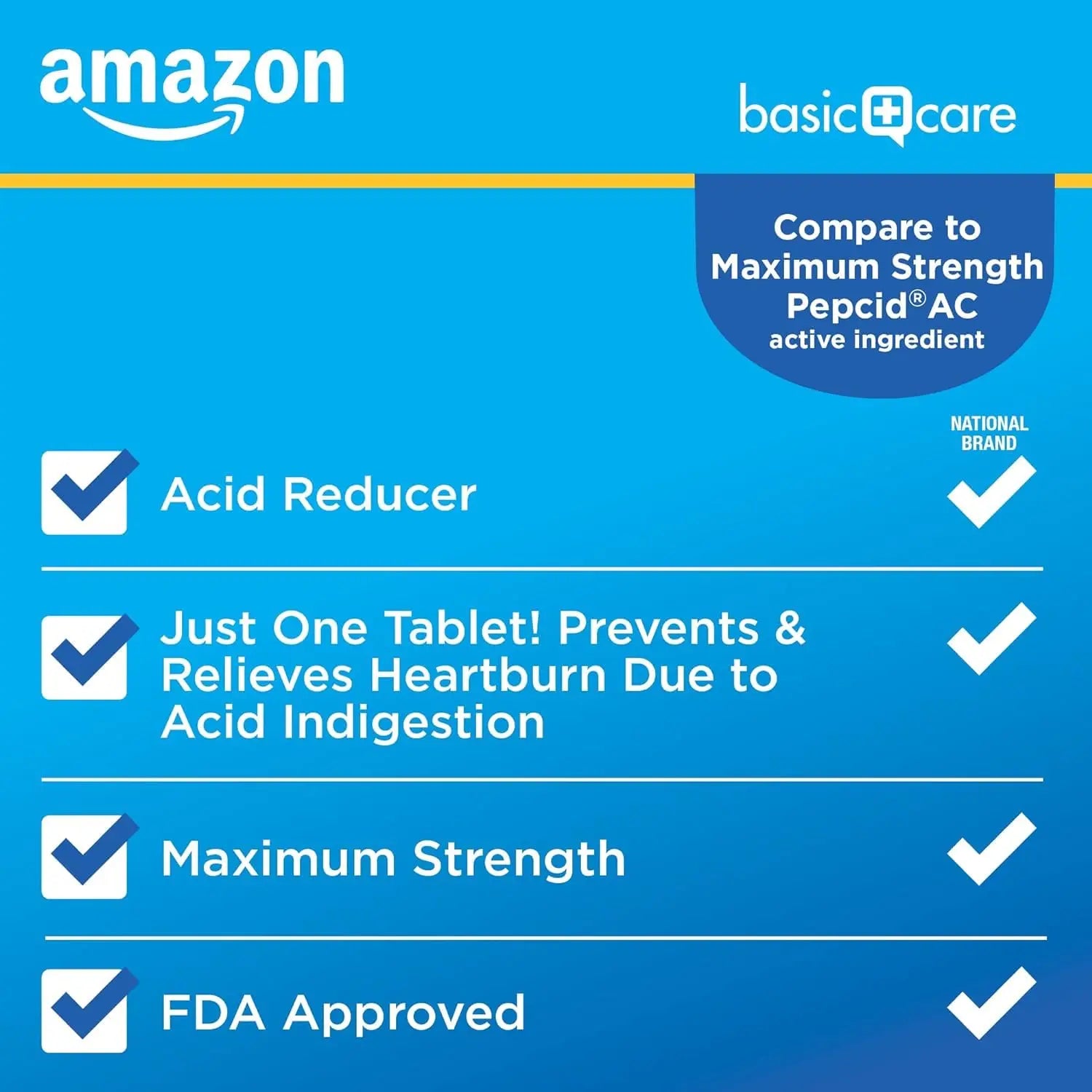 Amazon Basic Care Maximum Strength Famotidine Tablets 20 mg, Acid Reducer for Heartburn Relief, Prevents & Relieves Acid Indigestion, Heartburn Medicine, 12 Hour Protection, 200 Count Amazon Basic Care Au supplements