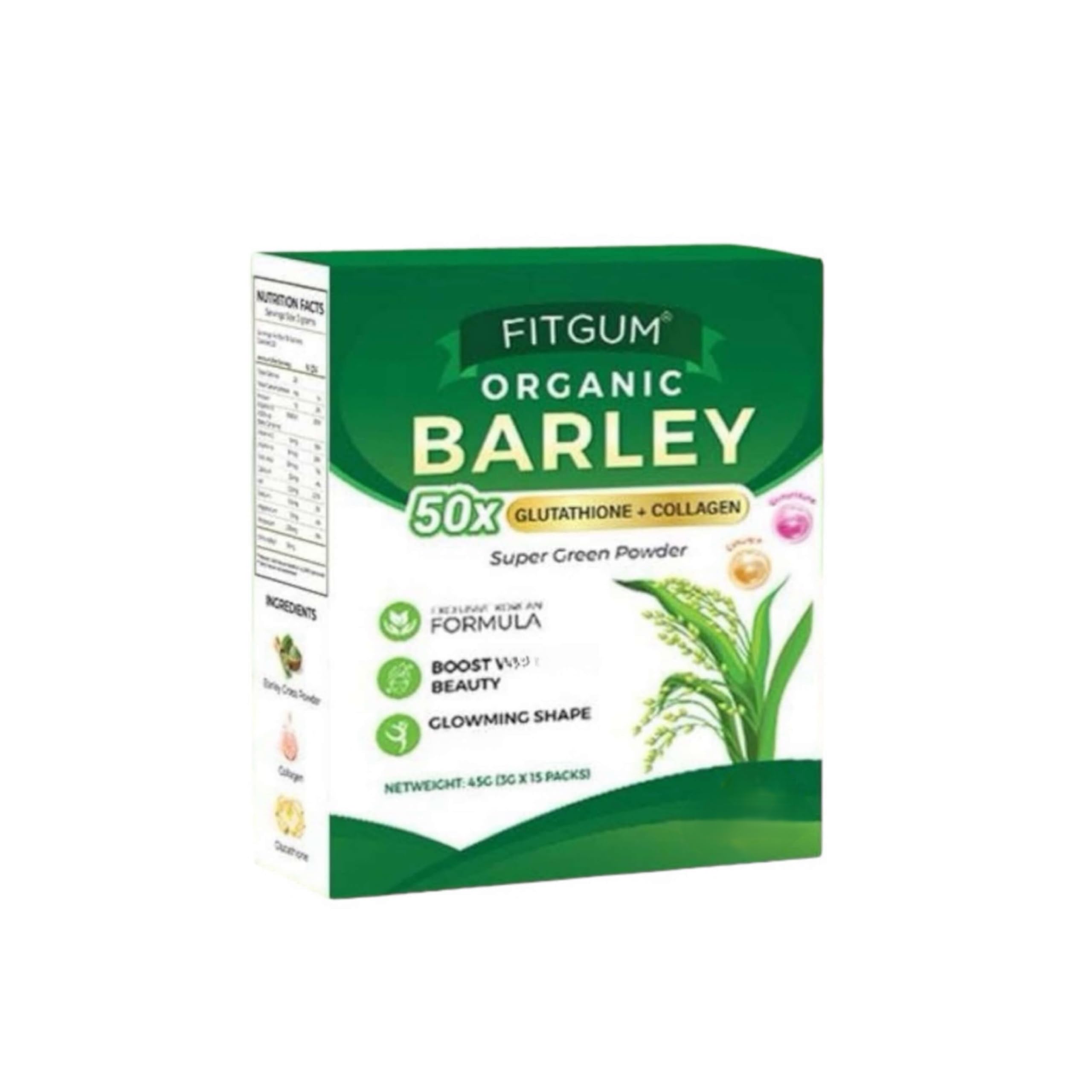 FIT Gum Organic Barley 50X Glutathione & Collagen Super Green Powder - 3g x 15 Sachets UKWellnessHub Au supplements