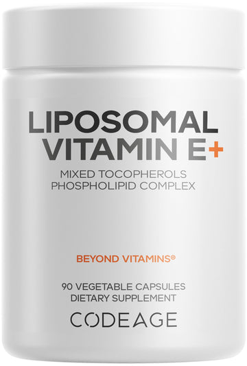 Codeage Liposomal Vitamin E Supplement - All Vitamin E Tocopherols - 3-Month Supply - Alpha Tocopherols, Beta, Gamma, and Delta - Liposomal Mixed Tocopherols - Non-GMO Phospholipid - 90 Capsules Codeage Au supplements
