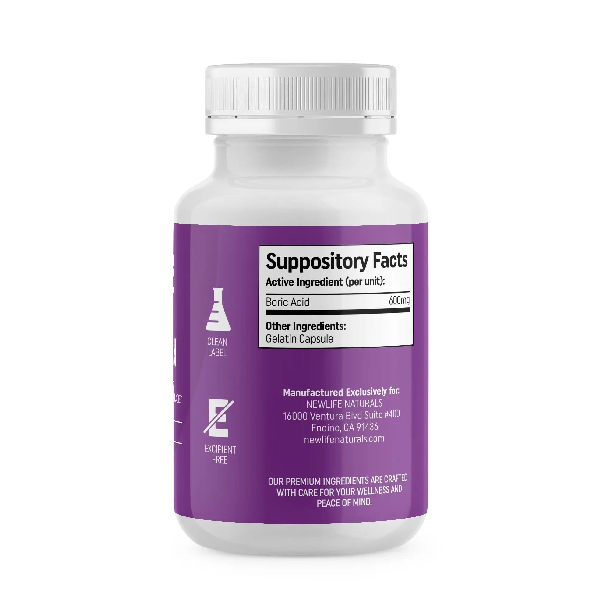 NewLife Naturals - Medical Grade Boric Acid Vaginal Suppositories - 600mg - 100% Pure Womens pH Balance Pills - Yeast Infection, BV - 90 Capsules: Made in USA NewLife Naturals Au supplements