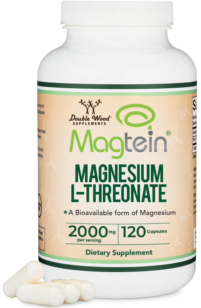 Magnesium L Threonate, Magtein, Sleep and Cognitive Support – High Absorption – Most Bioavailable Form of Magnesium – 2,000 mg – 120 Capsules Double Wood Supplements Au supplements
