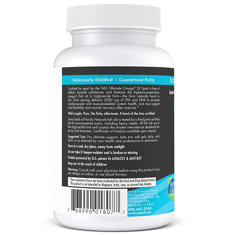 Nordic Naturals Ultimate Omega Sport 2X, Lemon Flavor - 60 Soft Gels - 2150 mg Omega-3 - NSF Certified Fish Oil with EPA & DHA - Heart & Muscle Health, Recovery - Non-GMO - 30 Servings Nordic Naturals Au supplements