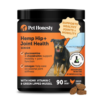 Senior Hemp Hip and Joint Supplement for Dogs - Glucosamine Chondroitin, MSM & Green Lipped Mussel - Relief for Joint Stiffness, Advanced Strength Mobility Support for Senior Dogs (Chicken, 90 Ct) Pet Honesty Au supplements