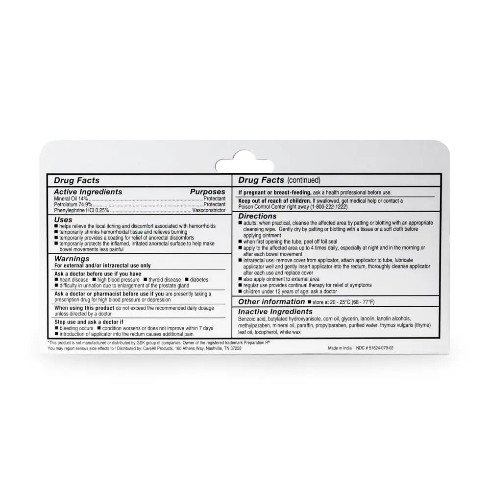 CareAll Hemorrhoidal Ointment 2.0 oz with Applicator. Helps Relieve Burning, Itching, and Discomfort Associated with Inflamed Hemorrhoidal Tissues. Dye, Phthalate, and Fragrance Free CareAll Au supplements