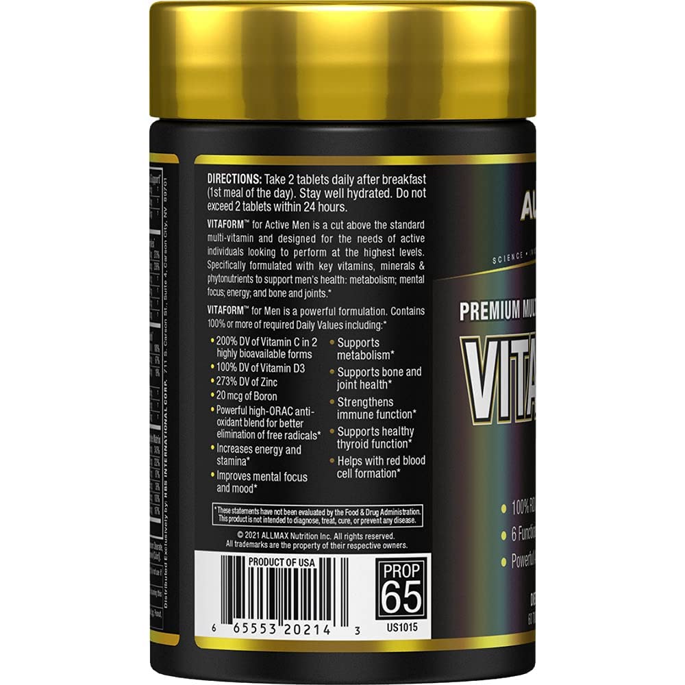 ALLMAX Nutrition Premium Vitaform, Performance Vitamin for Men, 60 Tablets ALLMAX Au supplements