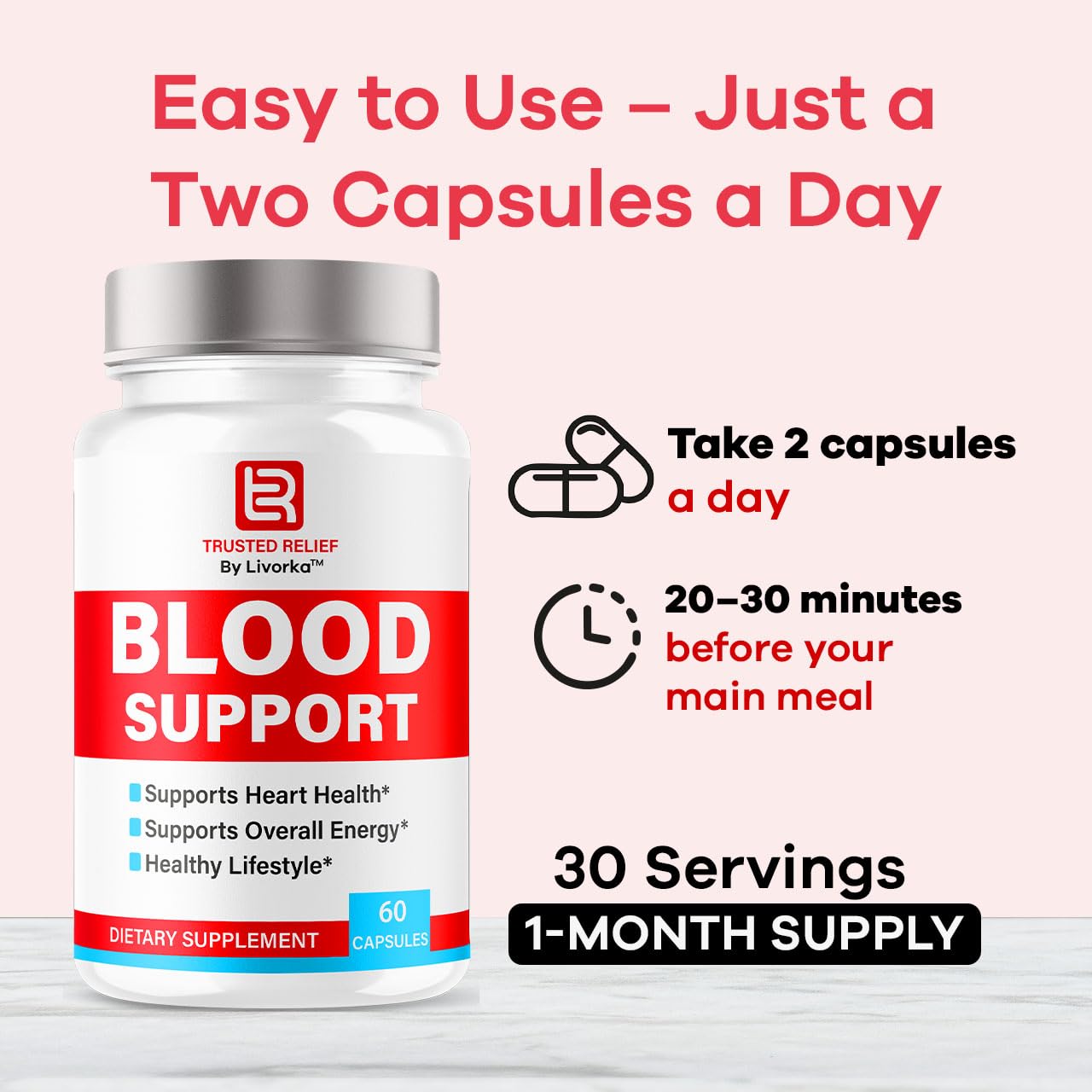 (2 Pack) Trusted Relief Blood Support Capsules - Official TrustedRelief Blood Support Vitamin Pills, Natural Trusted Relief Advanced Premium Formula Wellness & Overal Health, 120 Capsules For 2 Months LIVORKA Au supplements