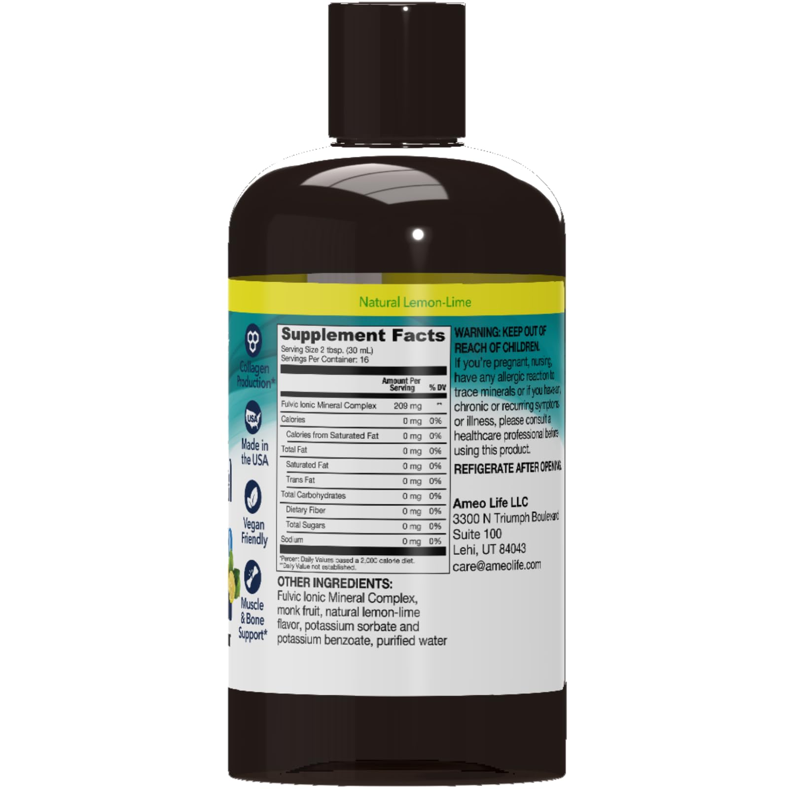 Ameo Life Fulvic Acid & Mineral Complex – Cellular Support, Detox, Collagen Boost – Promotes Skin, Hair, Nail Growth & Energy – Vegan, Gluten-Free, Non-GMO, Made in the USA -16 OZ Ameo Life Au supplements