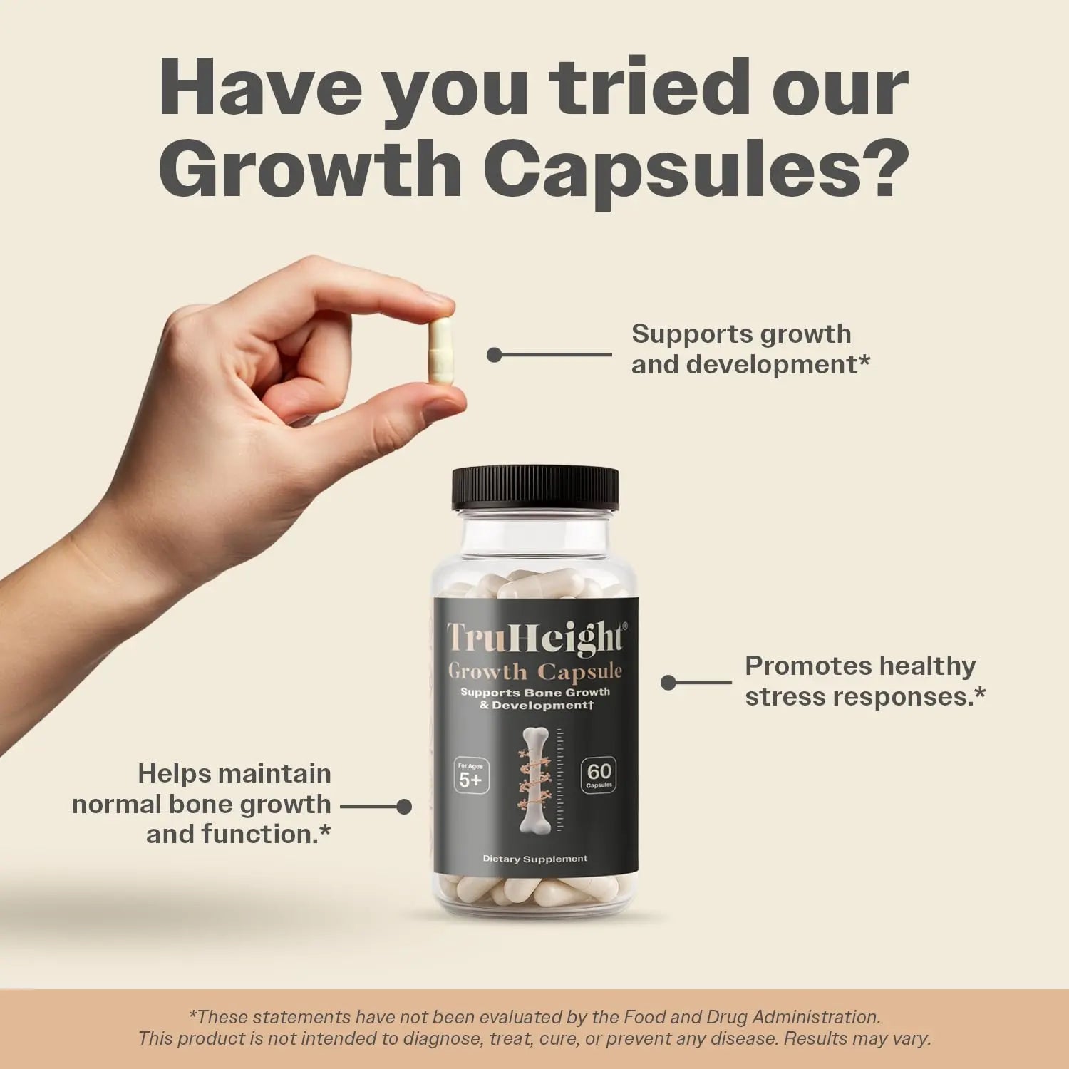 TruHeight Growth Capsules - Tall Nutrition for Natural Growth Supplement for Kids & Teens - Pediatric Vitamin D, K, Calcium & Ashwagandha - Bone Strength TruHeight Au supplements