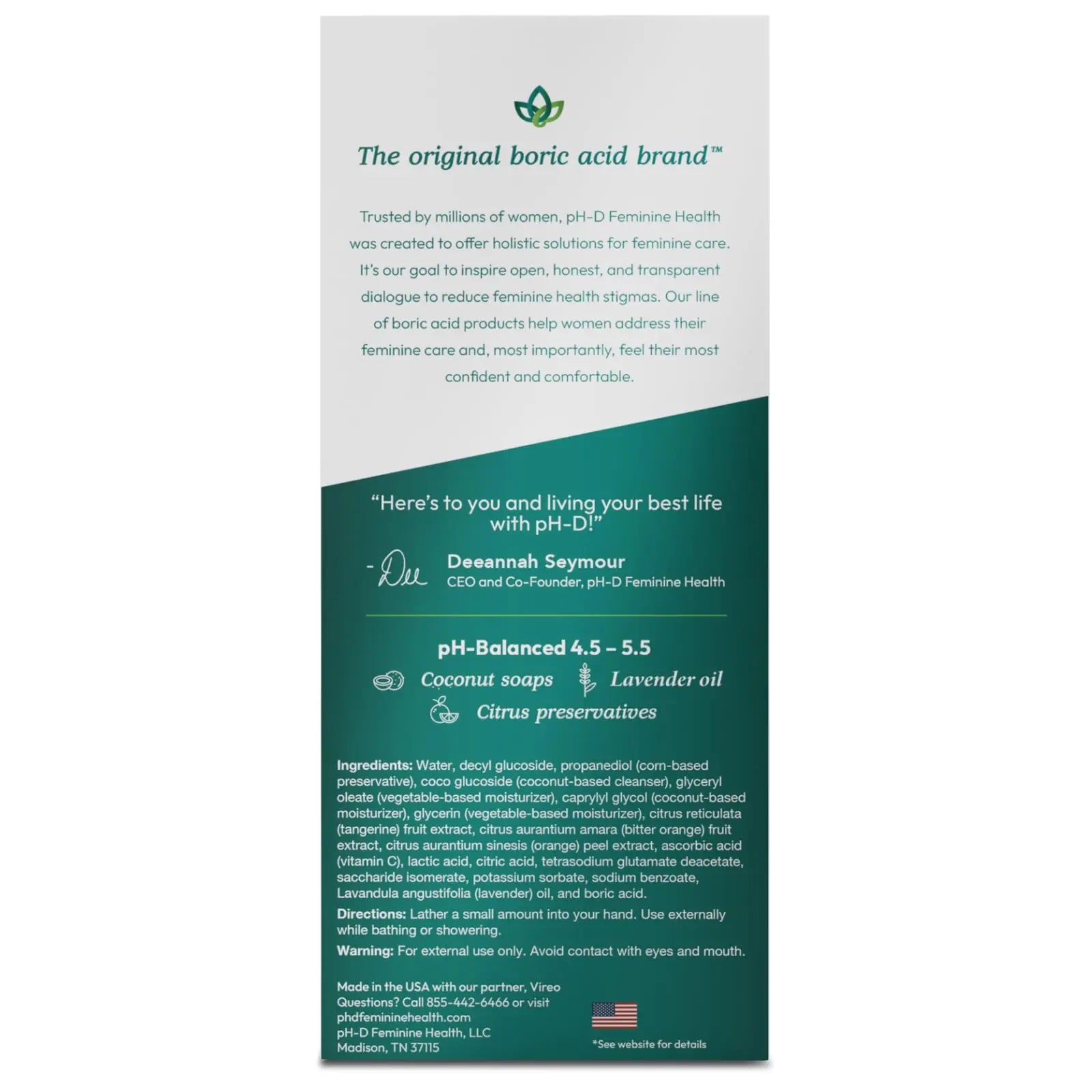 pH-D Feminine Health - Boric Acid Foam Wash - pH-Balanced, Paraben-Free, and Plant-based pH-D Feminine Health Support Au supplements
