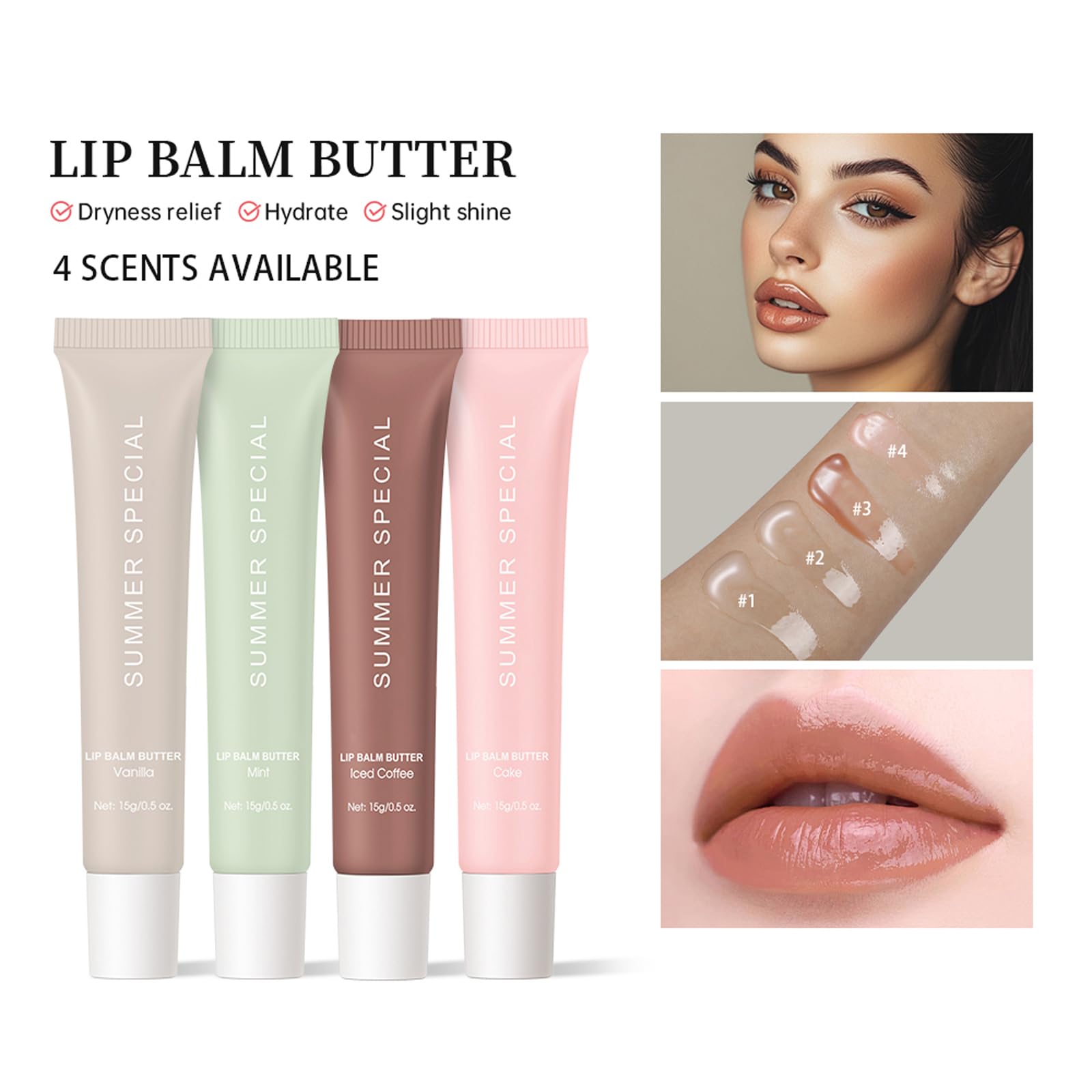 YumSova 4PCS Summer Lip Gloss Lipstick, Containing Natural Oils And Fruit Extracts, Can Soothe And Soften Dry Lips, Keep Moisture For A Long Time, And Is Not Sticky (4PCS) YumSova Au supplements